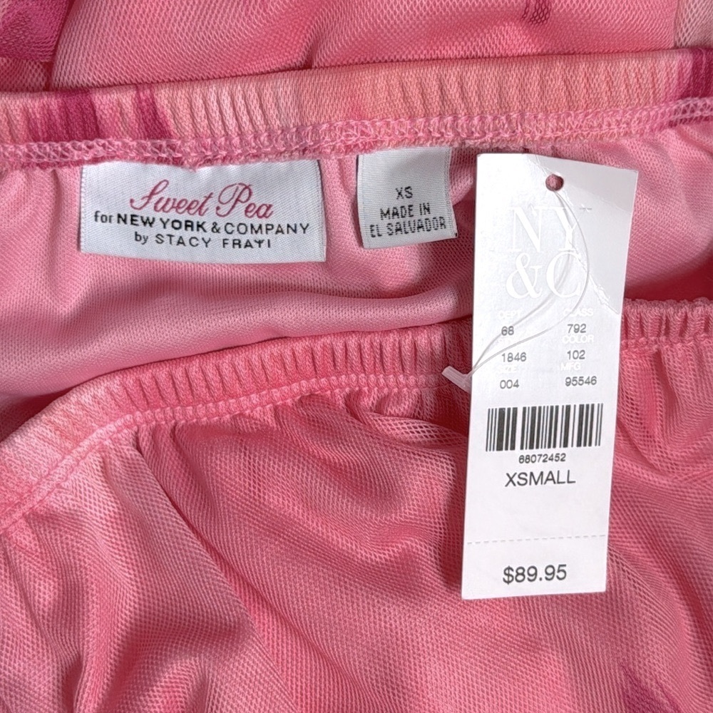 New York & Co Sweet Pea Pink Tie Dye Strapless Boho Wide Leg Jumpsuit XS New - Picture 16 of 17